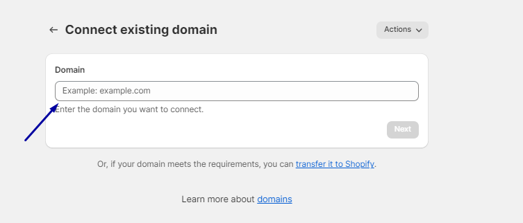  In the 'Transfer an existing domain' section, enter the domain you wish to transfer